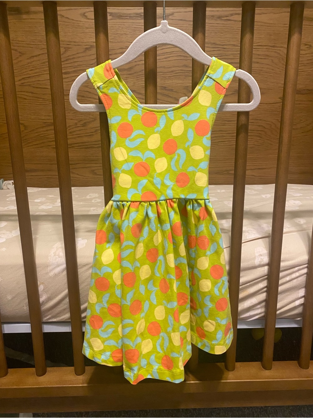 Hanna Andersson Bright Lime Citrus Print Tank Dress with Orange & Yellow Fruit